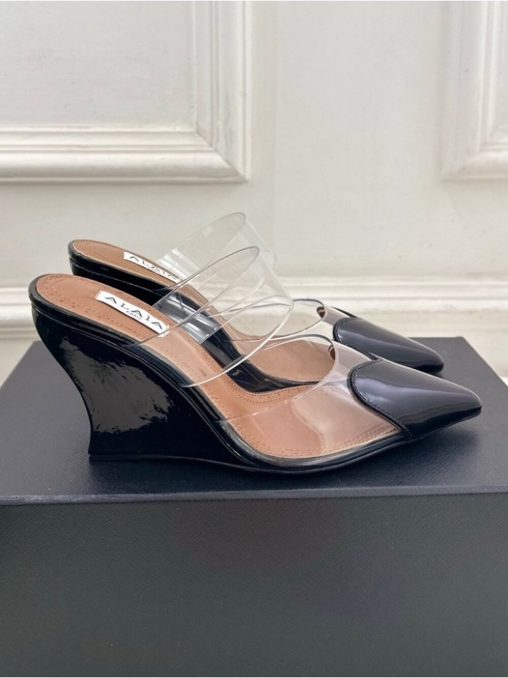 ALAIA Women's Transparent Strap High-Heel Mules with Heart Detail - Picture 4 of 7